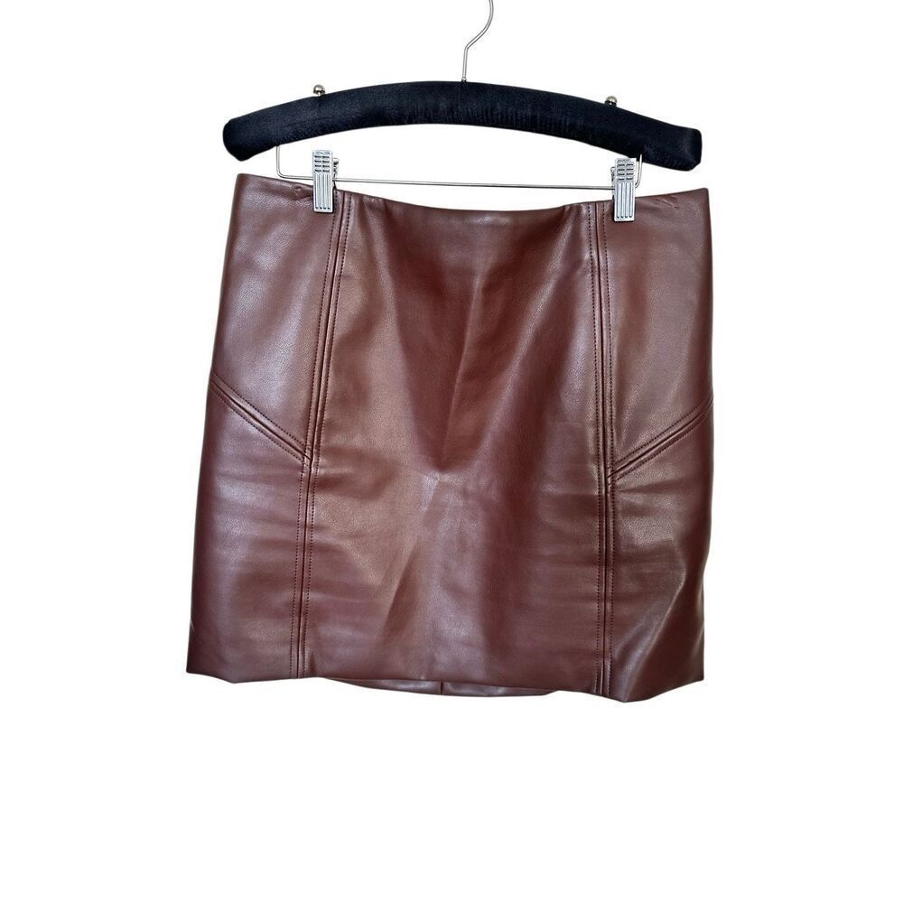 Bagatelle Collection Brown Faux Leather Mini Skirt - Moto Chic - Size Large